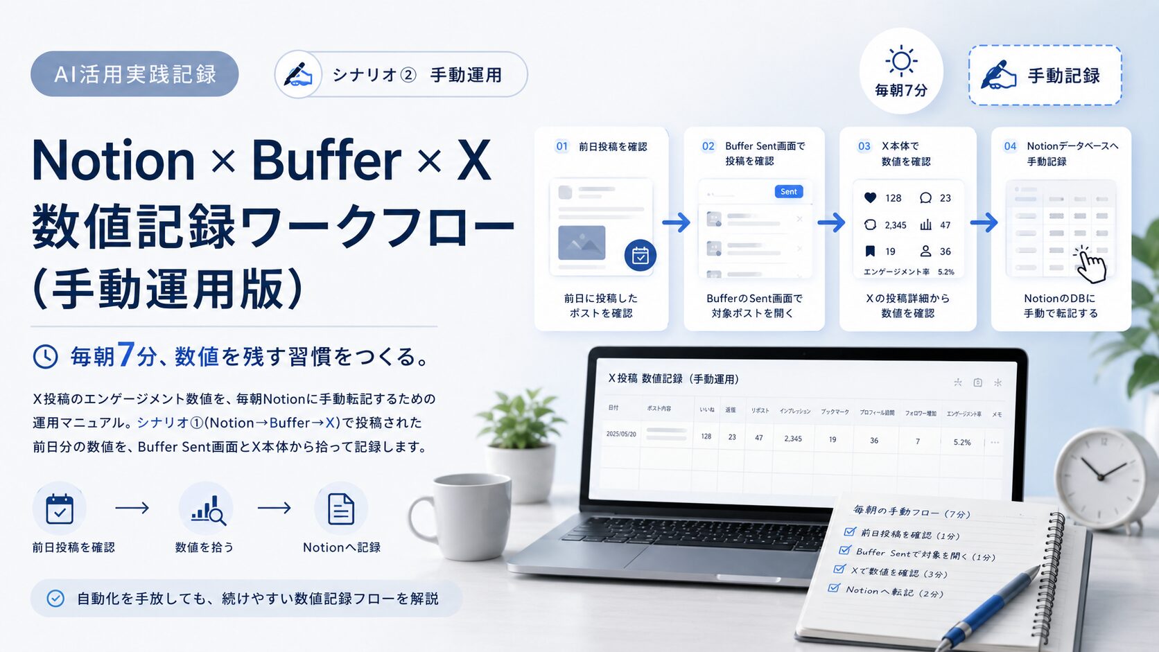 Notion × Buffer × X 数値記録ワークフロー(手動運用版)